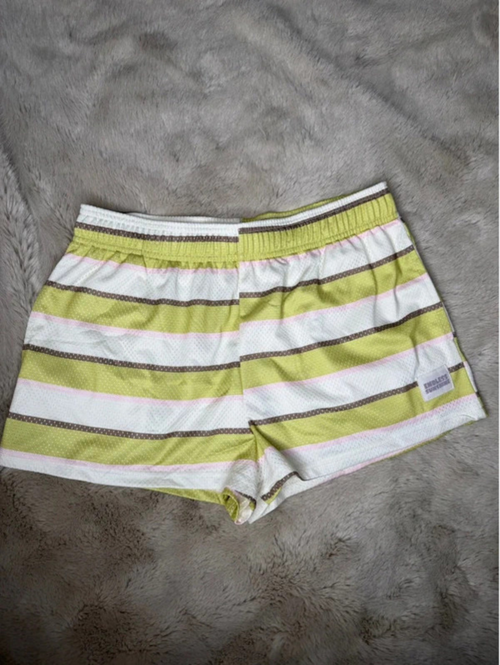 Grayson threads green and pink striped mesh athletic shorts women’s Medium